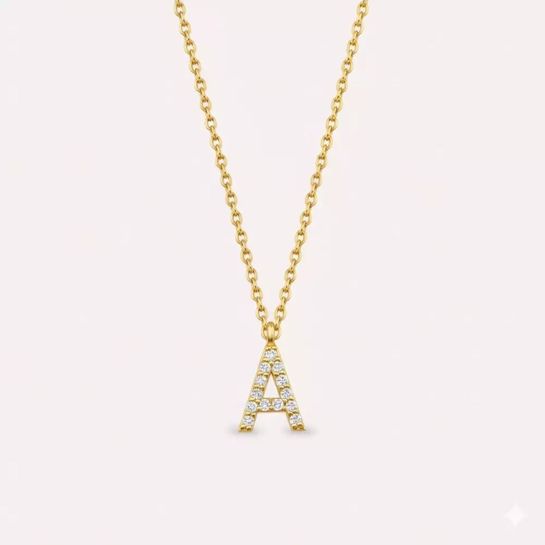 A Harf 0.08 CT Pırlanta Taşlı Sarı Altın Kolye