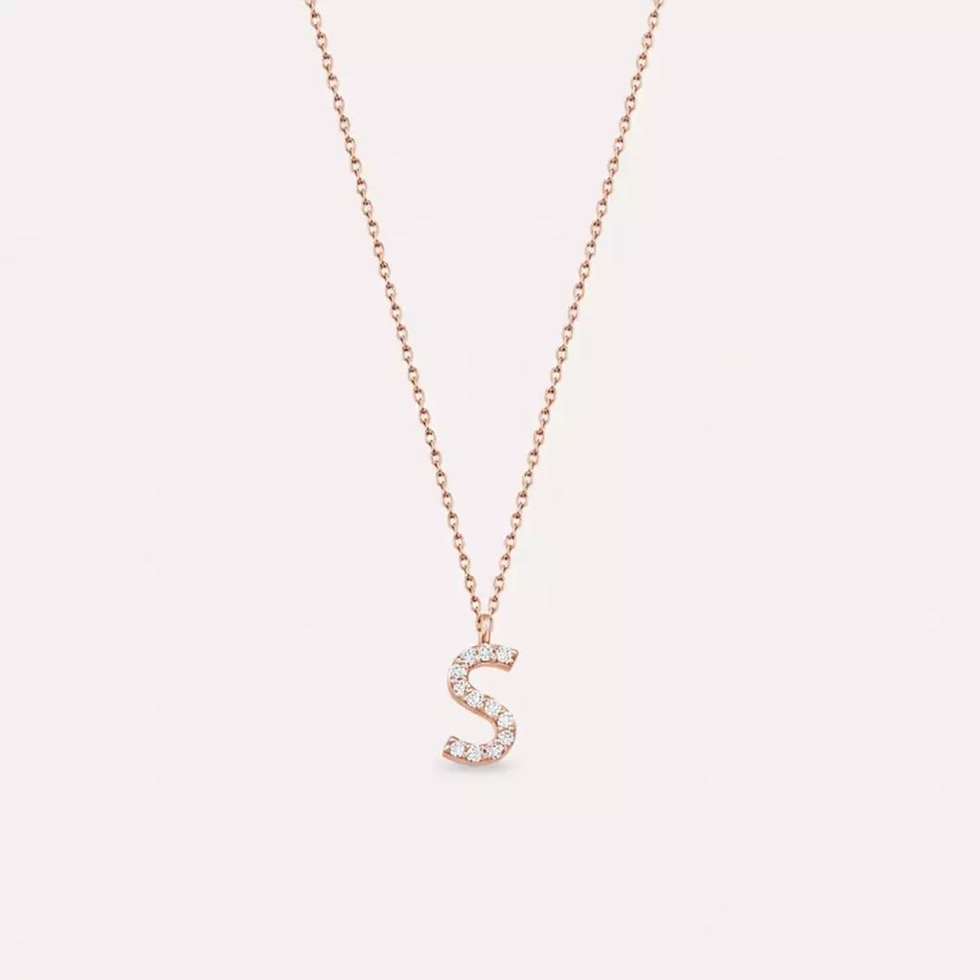 S Harf 0.06 CT Pırlanta Taşlı Rose Altın Kolye