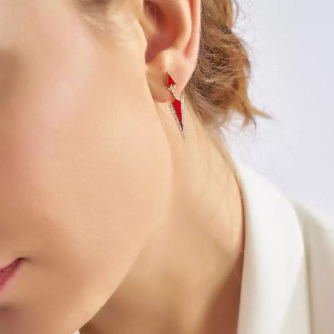 Corvus Pırlanta Taşlı ve Kırmızı Mineli Küpe