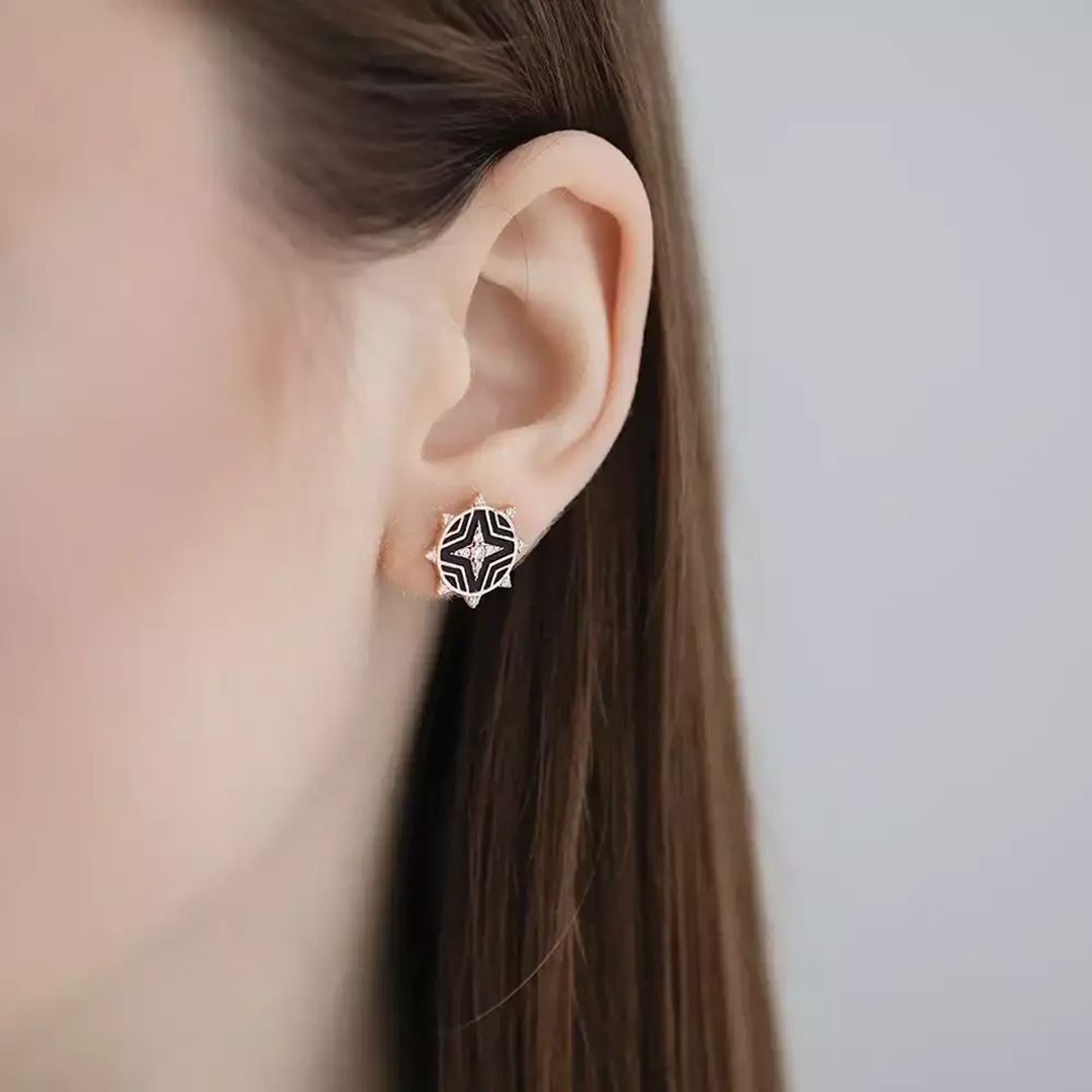 Hipernova Pırlanta Taşlı ve Siyah Mineli Küpe