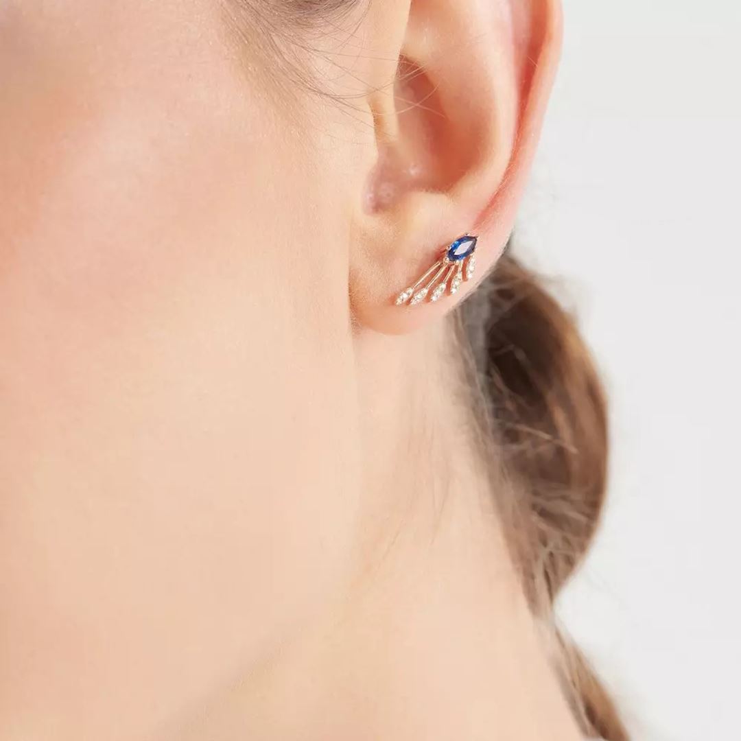 Asteroid Pırlanta ve Safir Taşlı Küpe