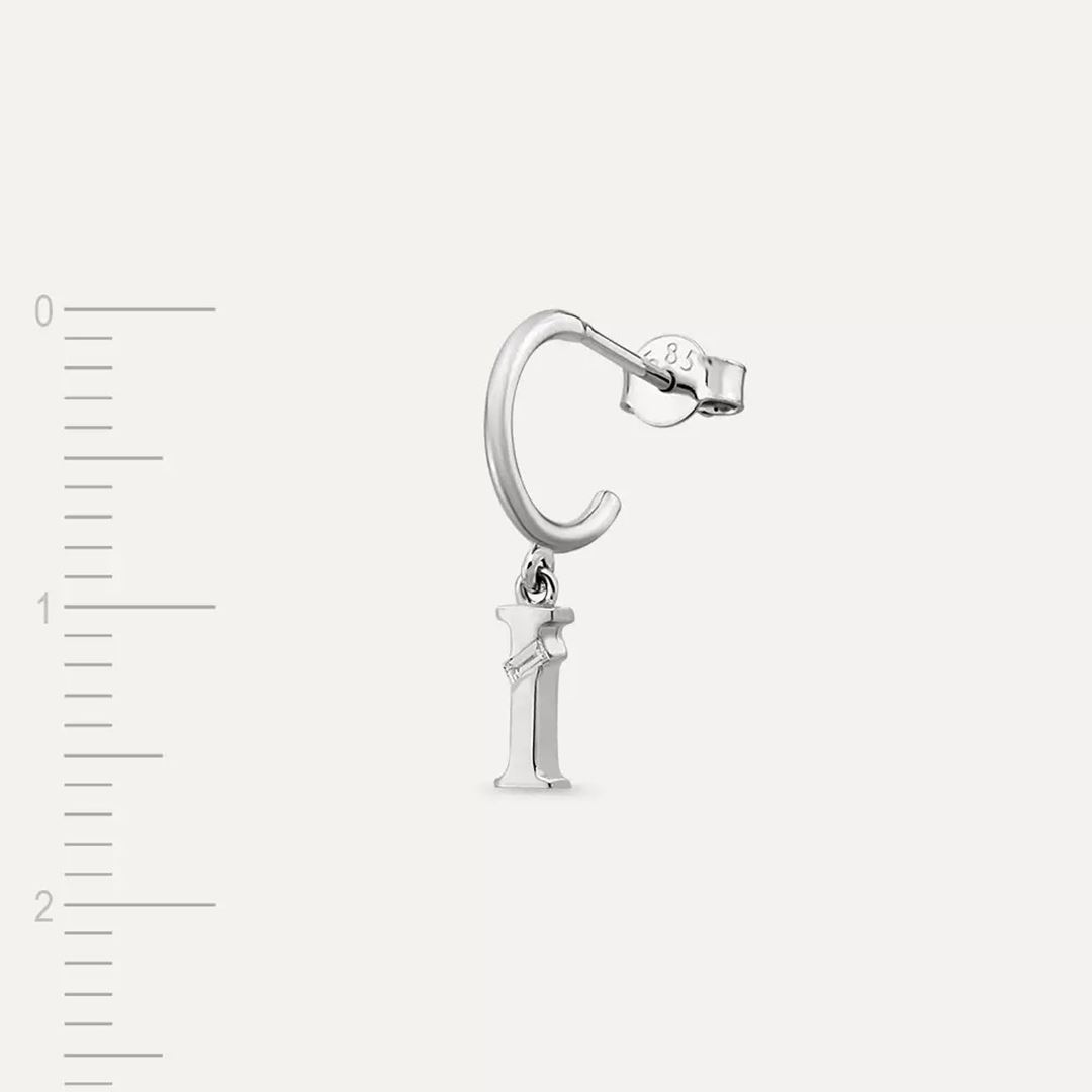 I Harf Pırlanta Taşlı Sallantılı Beyaz Altın Küpe