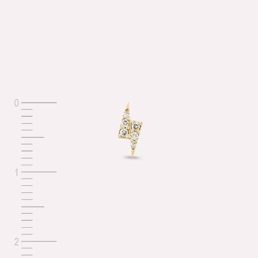 Flash Pırlanta Taşlı Sarı Altın Tek Küpe