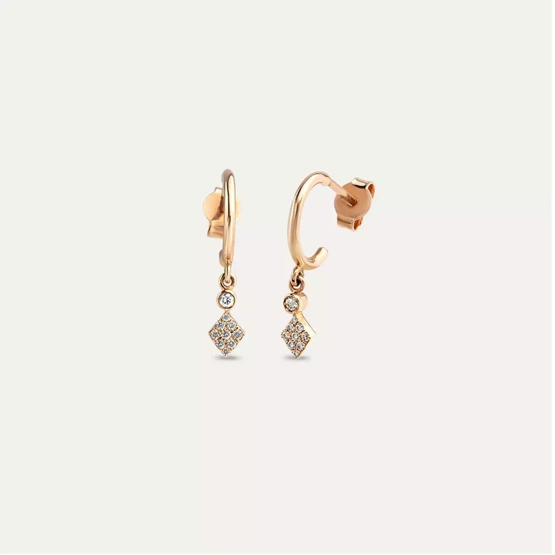 Noor Pırlanta Taşlı Rose Altın Küpe