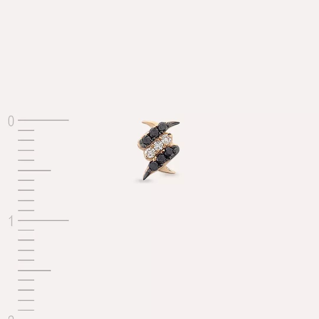 Tough Siyah Pırlanta Taşlı Rose Altın Tek Küpe