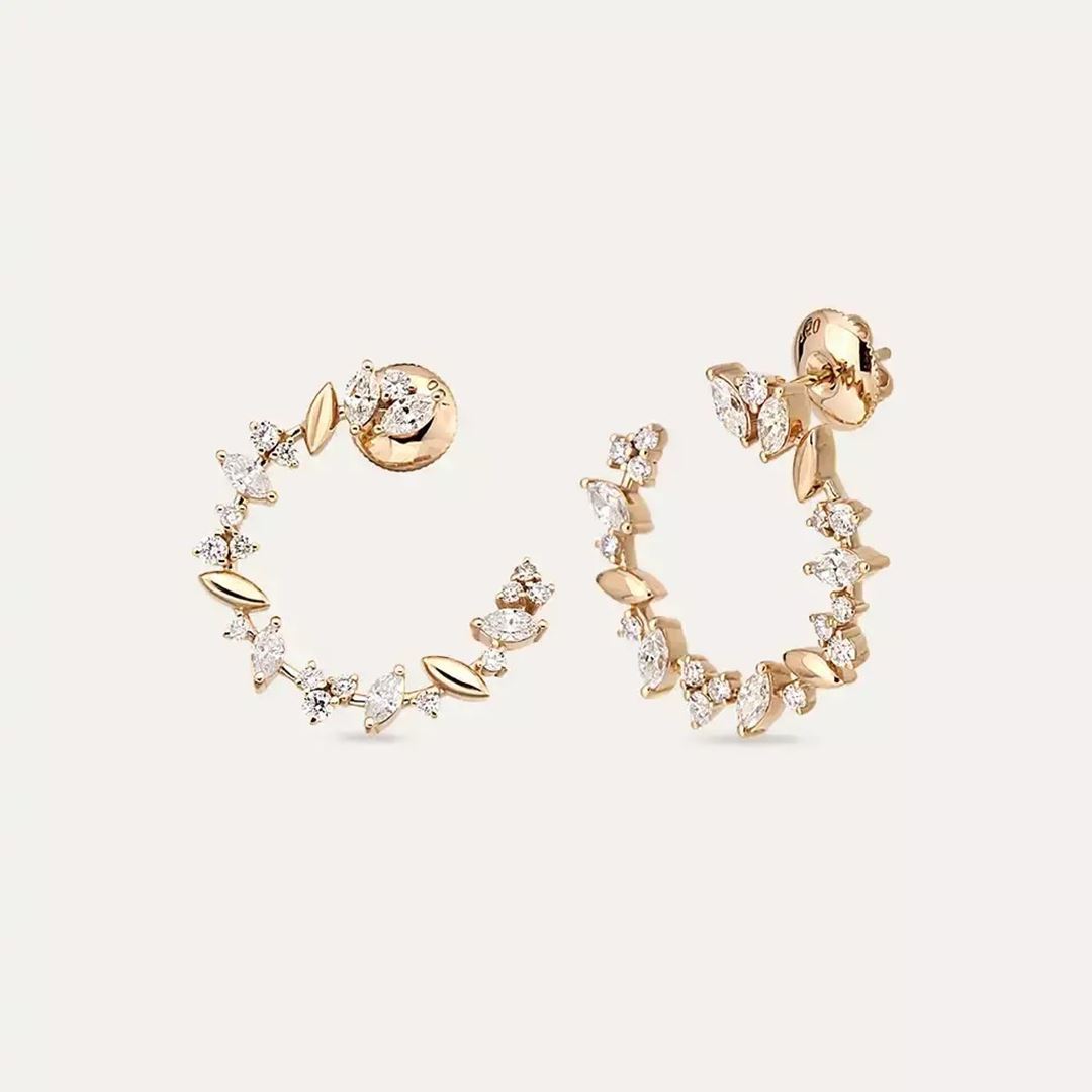 1.82 CT Pırlanta Taşlı Rose Altın Küpe