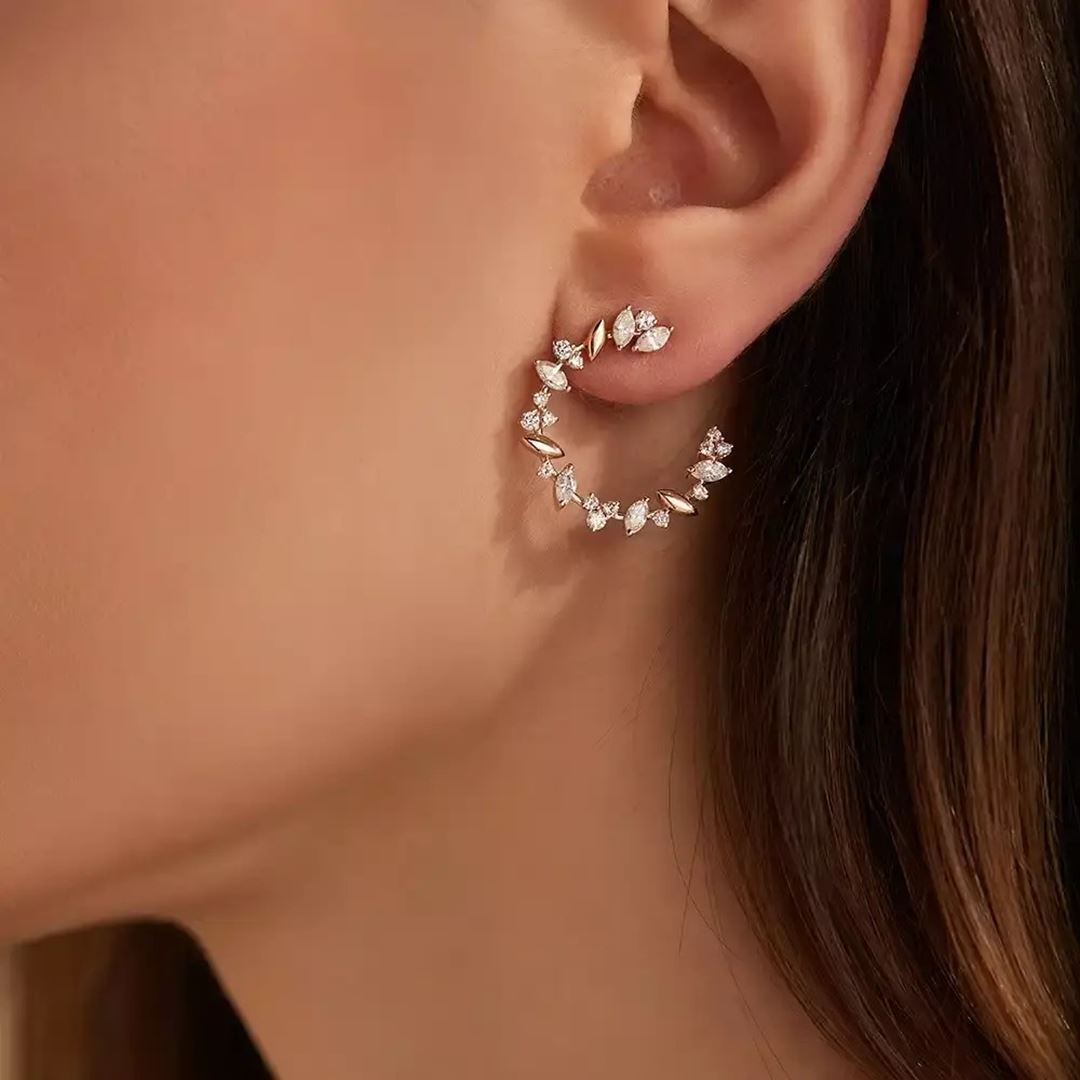 1.82 CT Pırlanta Taşlı Rose Altın Küpe