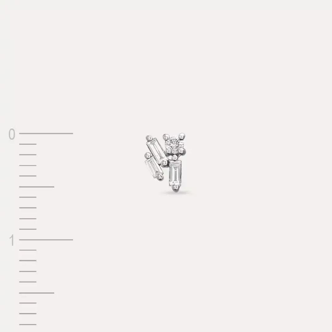 Seed 0.08 CT Baget Pırlanta Taşlı Beyaz Altın Mini Tek Küpe
