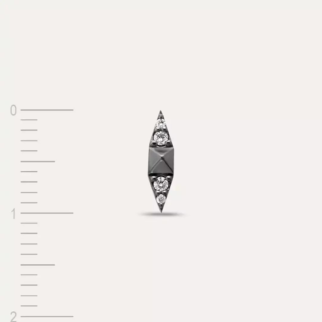 Black Pointed Pırlanta Taşlı Beyaz Altın Tek Küpe