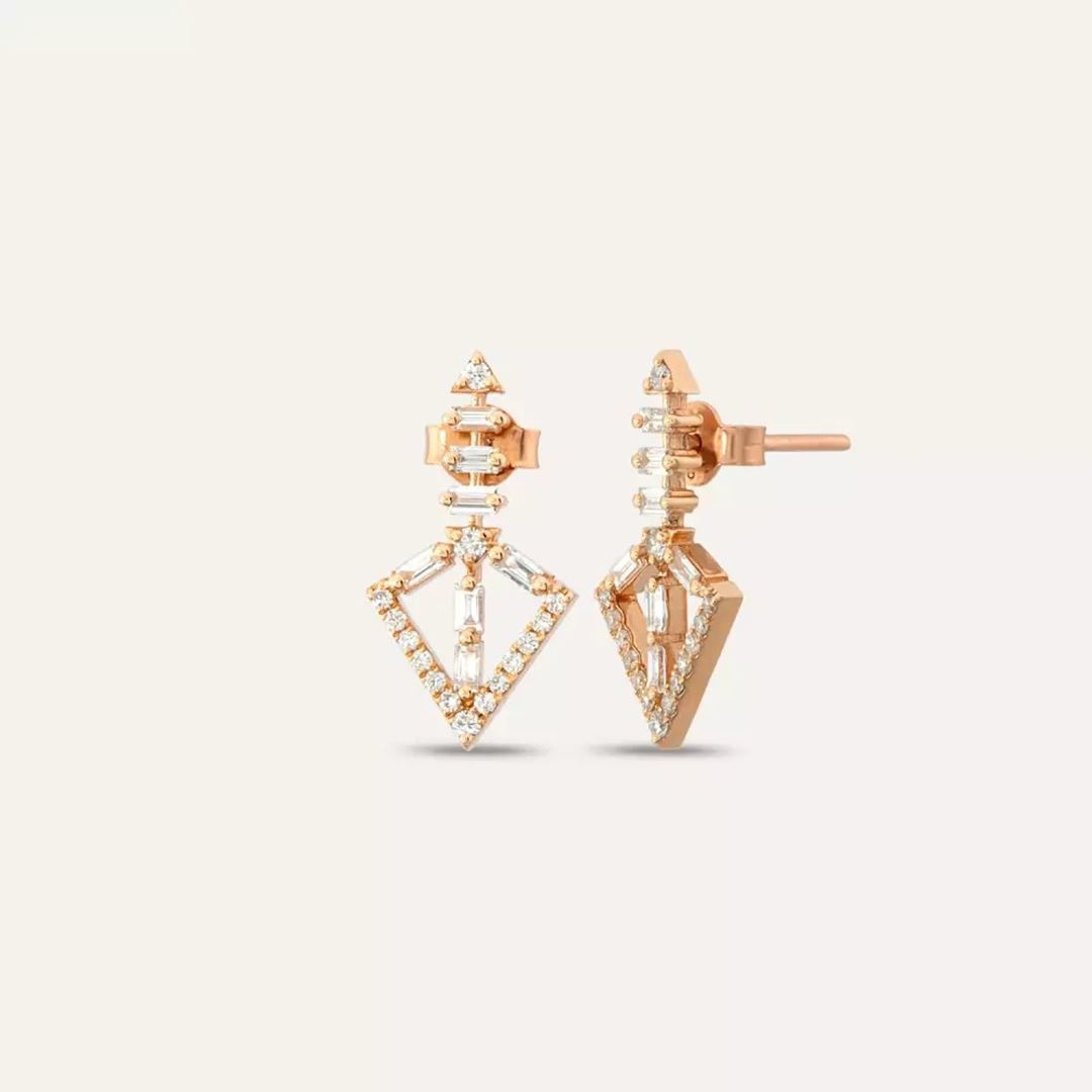 Alfa Baget Pırlanta Taşlı Rose Altın Küpe