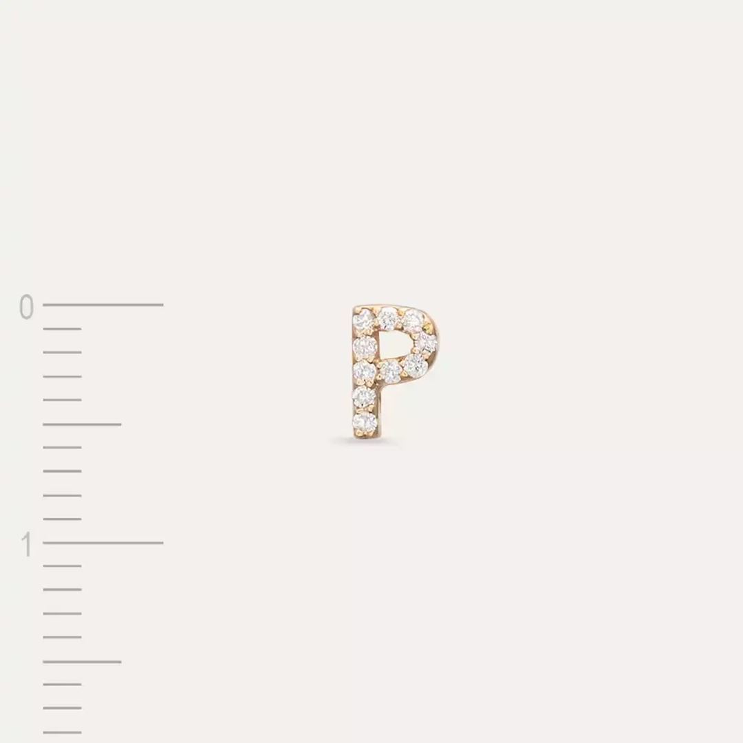 P Harf Pırlanta Taşlı Rose Altın Tek Küpe