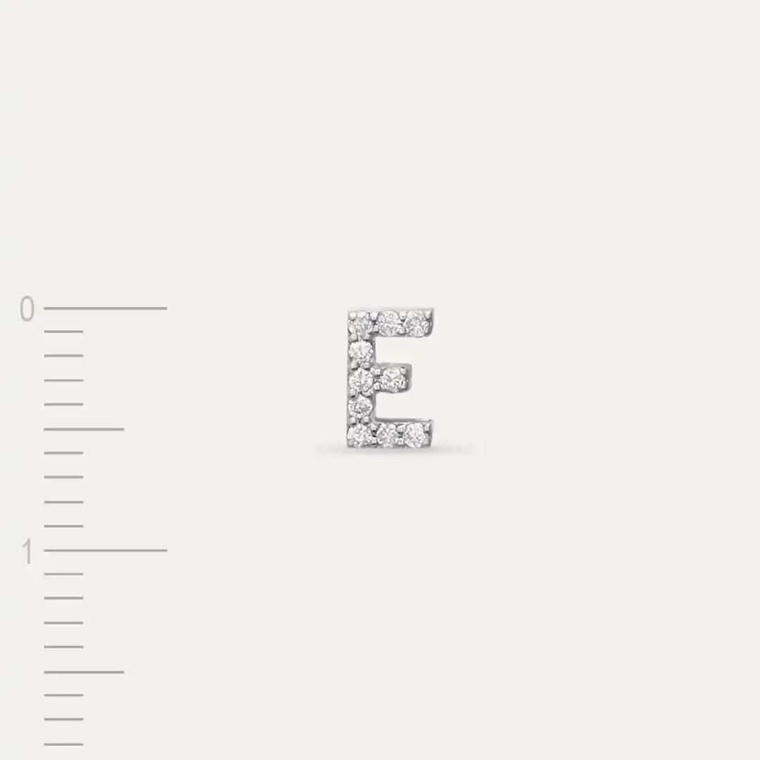 E Harf Pırlanta Taşlı Beyaz Altın Tek Küpe