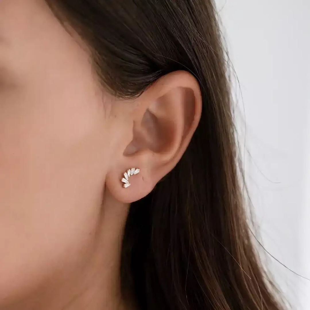 Bevel Pırlanta Taşlı Sarı Altın Küpe