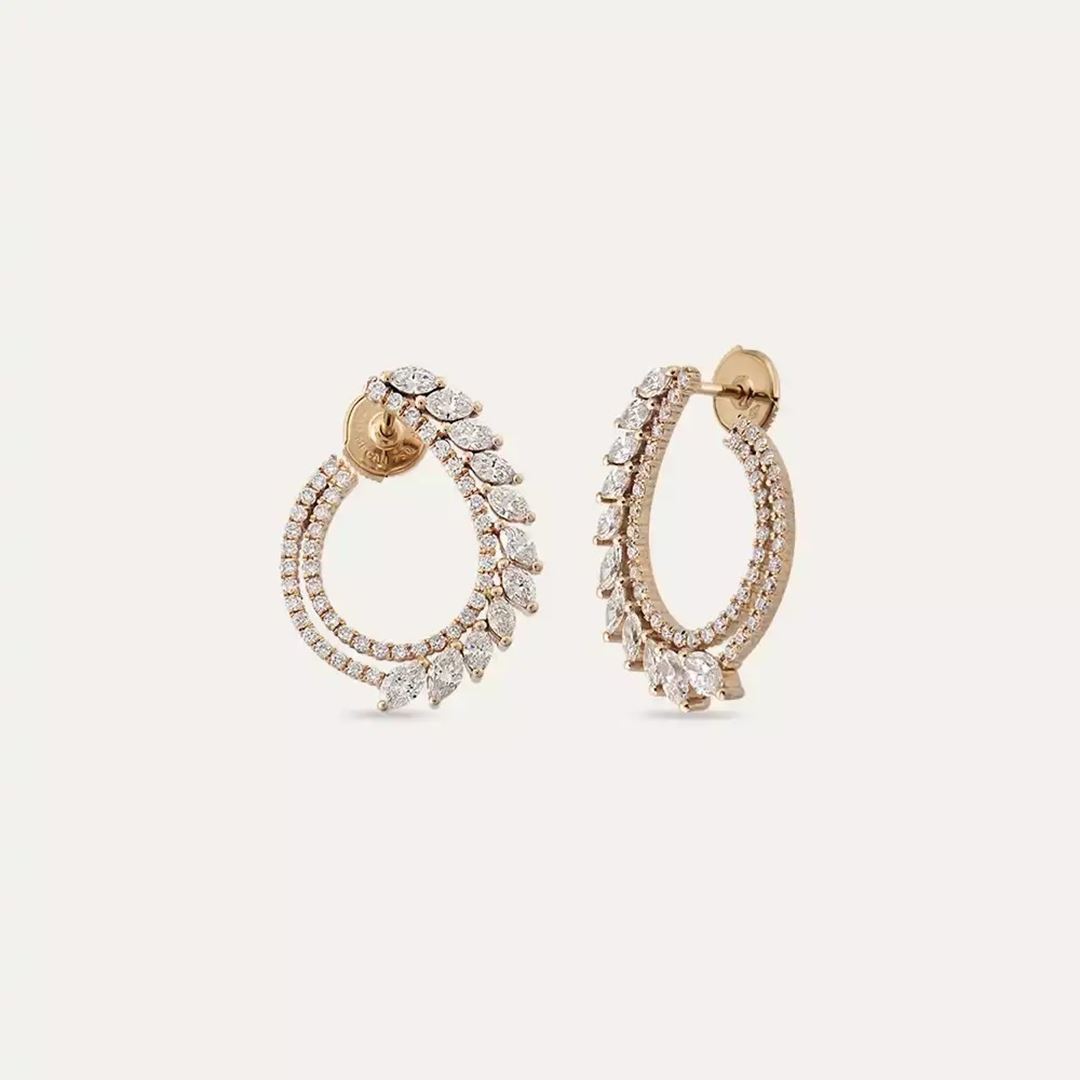 Leavi Pırlanta Taşlı Rose Altın Küpe