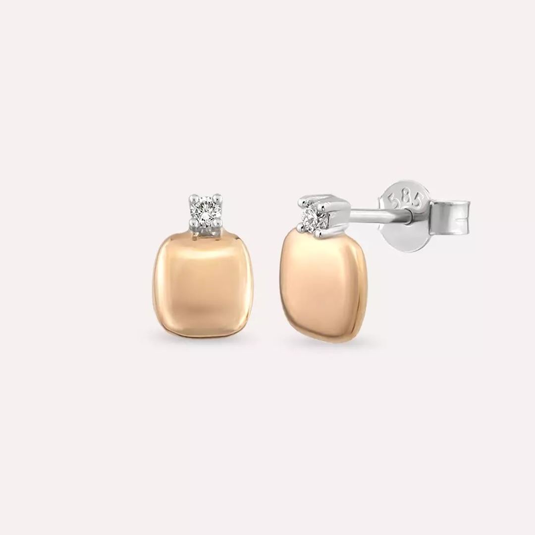 Blush Pırlanta Taşlı Rose ve Beyaz Altın Küpe