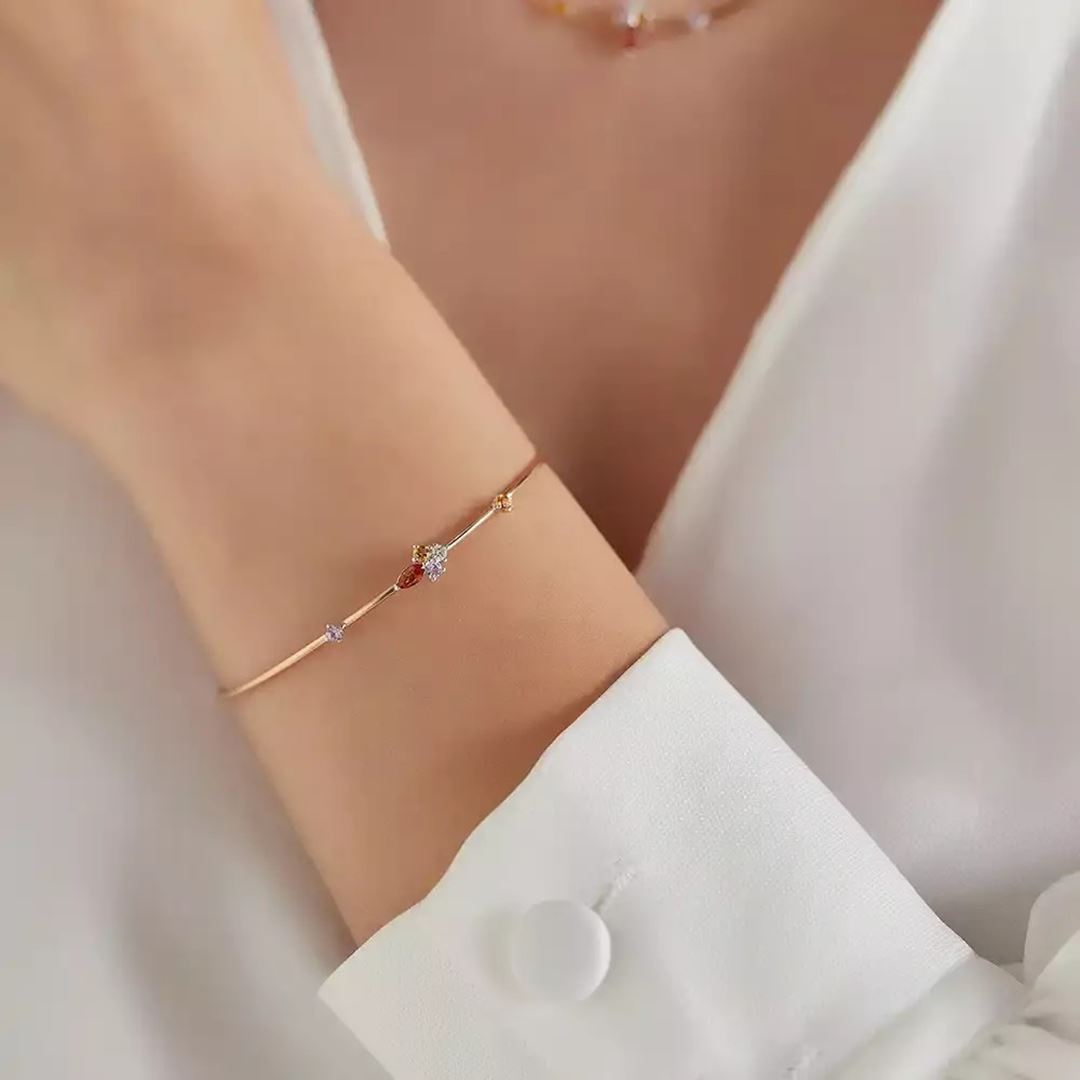 Zaria Multicolor Safir ve Pırlanta Taşlı Rose Altın Bileklik