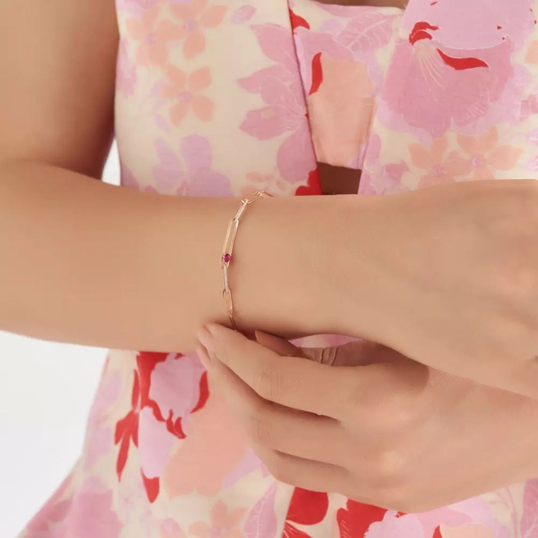 Nest Yakut ve Pırlanta Taşlı Rose Altın Bileklik