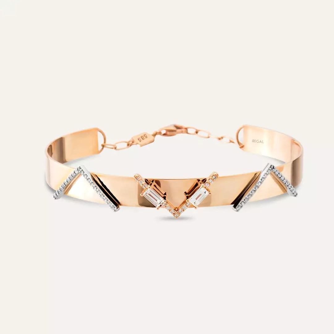 Karen Baget Kesim Pırlanta Taşlı Rose Altın Bileklik