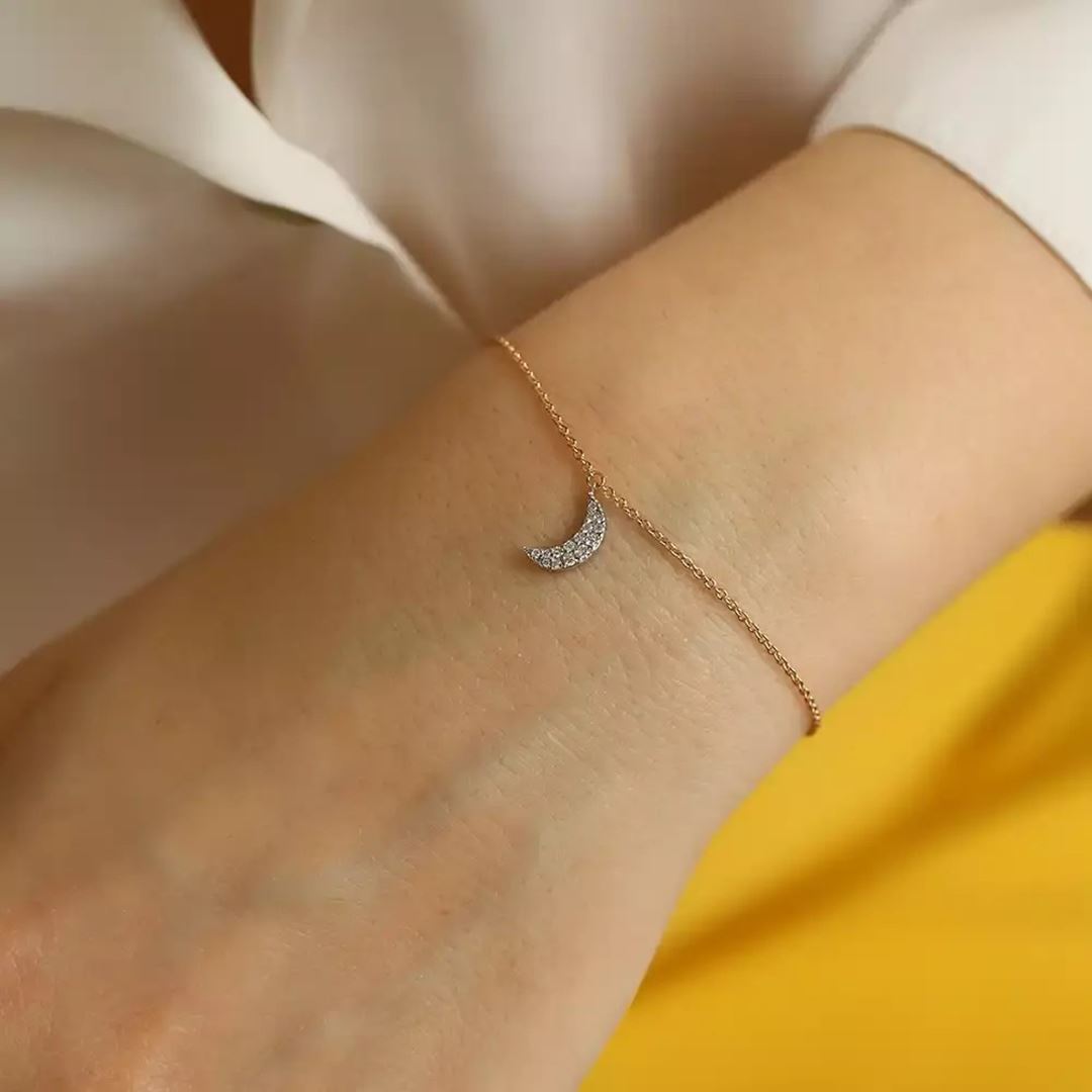 Moon Pırlanta Taşlı Rose Altın Bileklik
