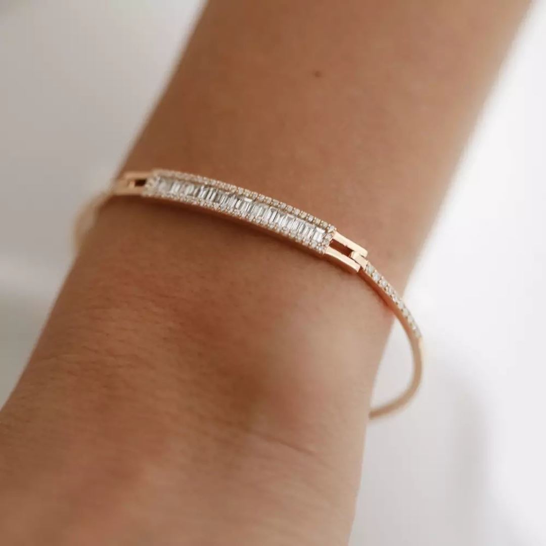 0.87 CT Baget Pırlanta Taşlı Rose Altın Bileklik