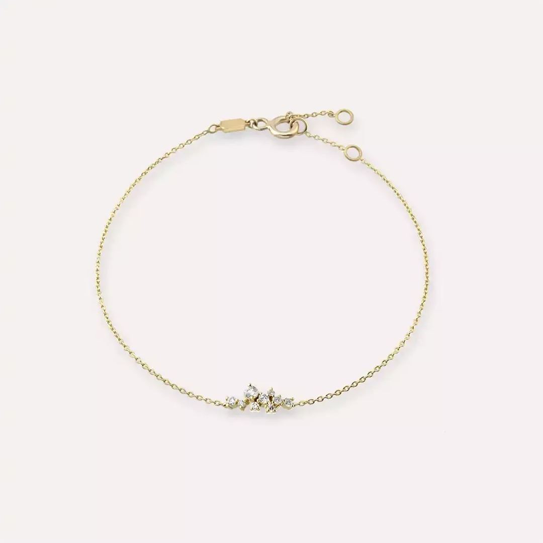 Mela Pırlanta Taşlı Sarı Altın Bileklik