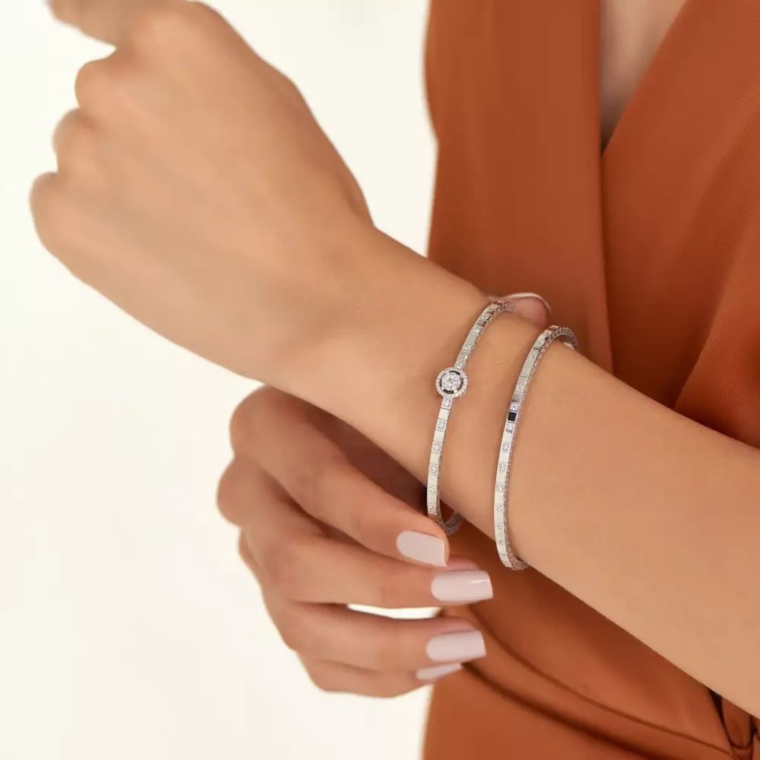 Cubes Pırlanta Taşlı Beyaz Altın Bilezik