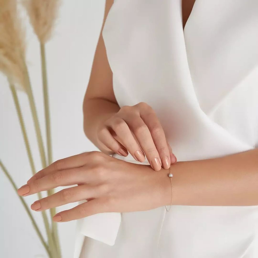 Pırlanta Taşlı Rose ve Beyaz Altın Top Bileklik