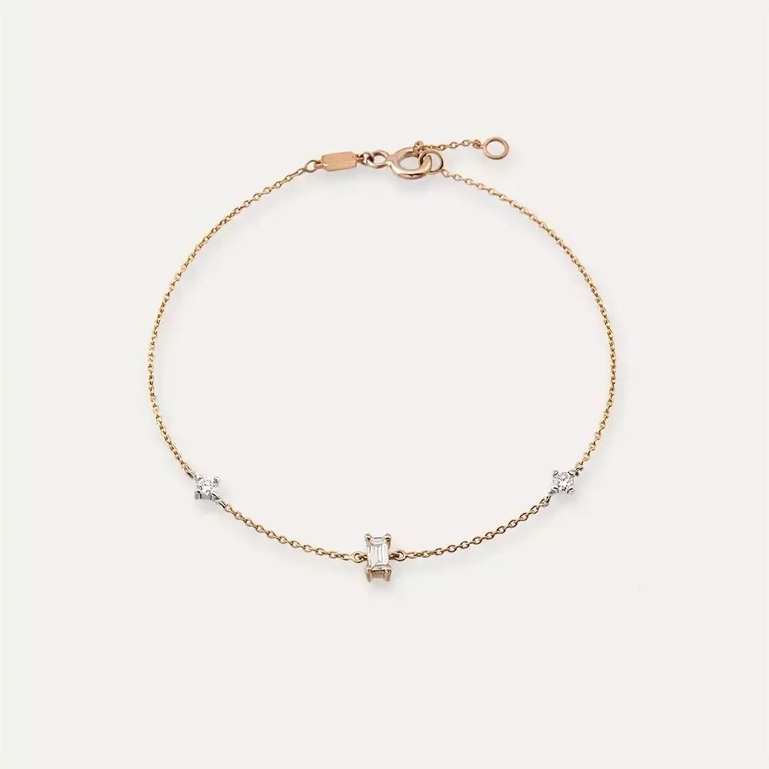 Nina Pırlanta Taşlı Rose Altın Bileklik