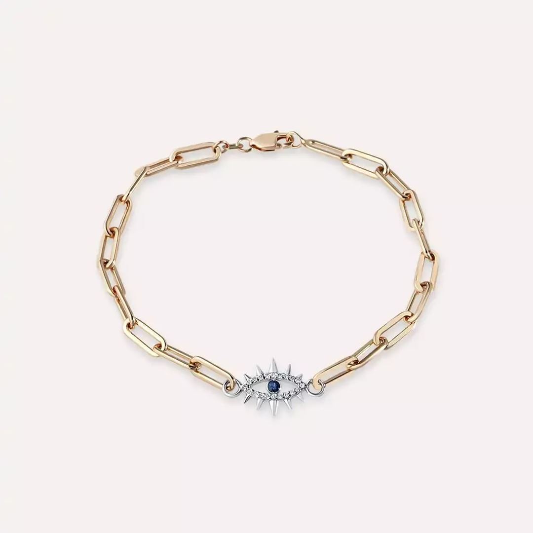 Eyes Safir ve Pırlanta Taşlı Rose Altın Bileklik