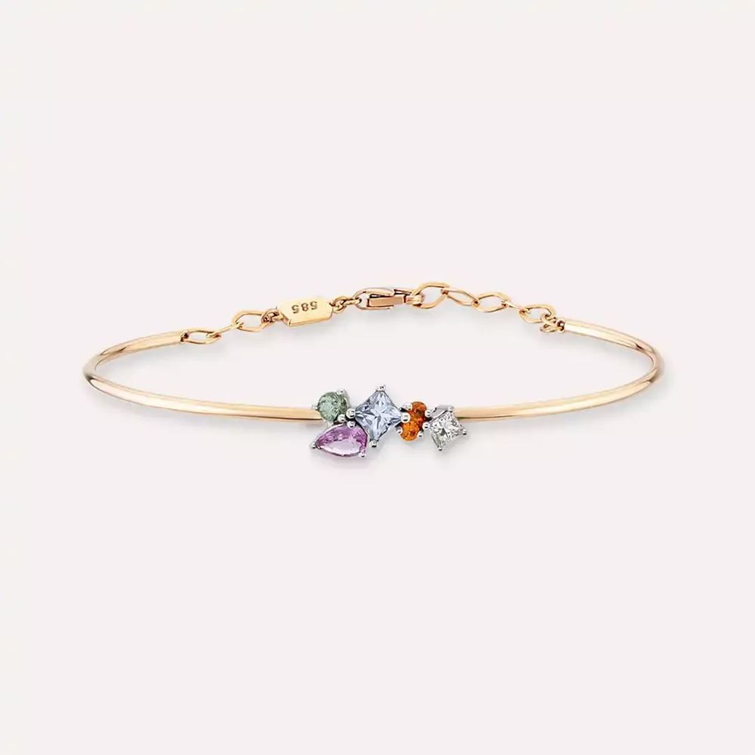 Lily Multicolor Safir ve Pırlanta Taşlı Rose Altın Bileklik