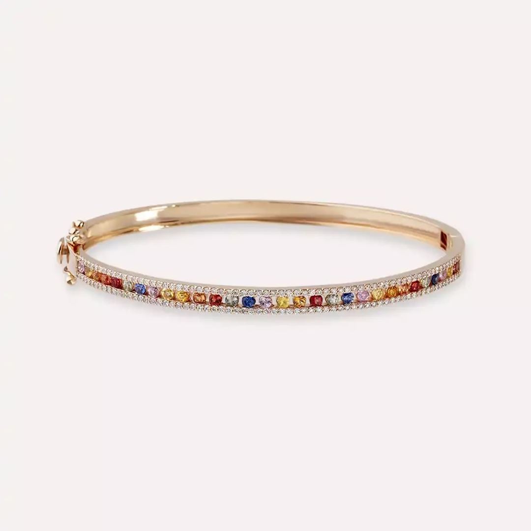 1.65 CT Multicolor Safir ve Pırlanta Taşlı Rose Altın Bilezik