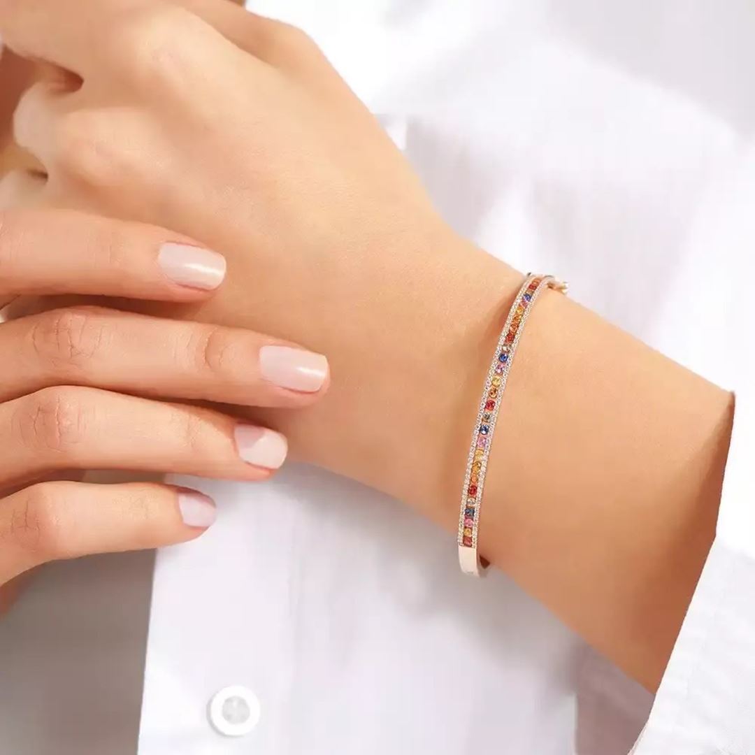 1.65 CT Multicolor Safir ve Pırlanta Taşlı Rose Altın Bilezik