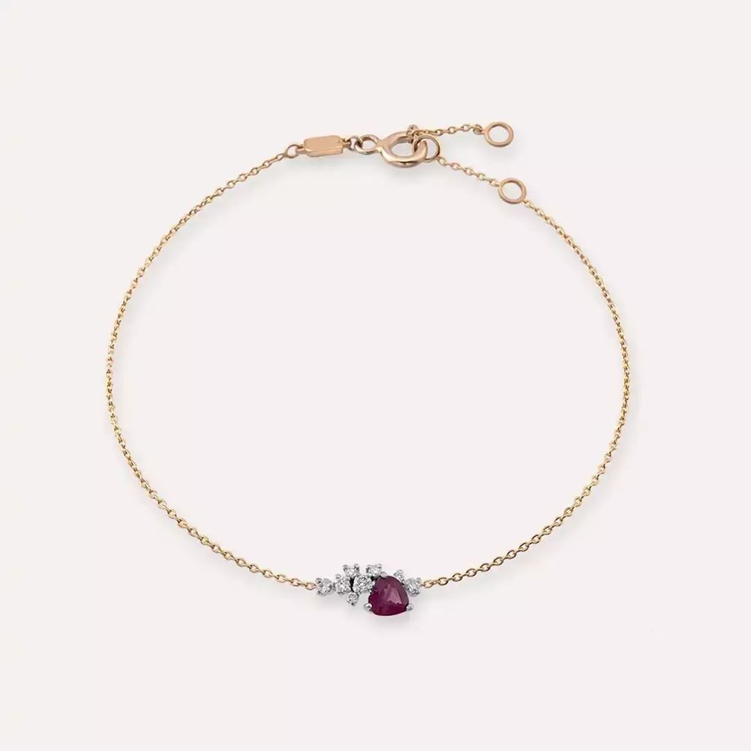 Zoya Red Safir ve Pırlanta Taşlı Rose Altın Bileklik
