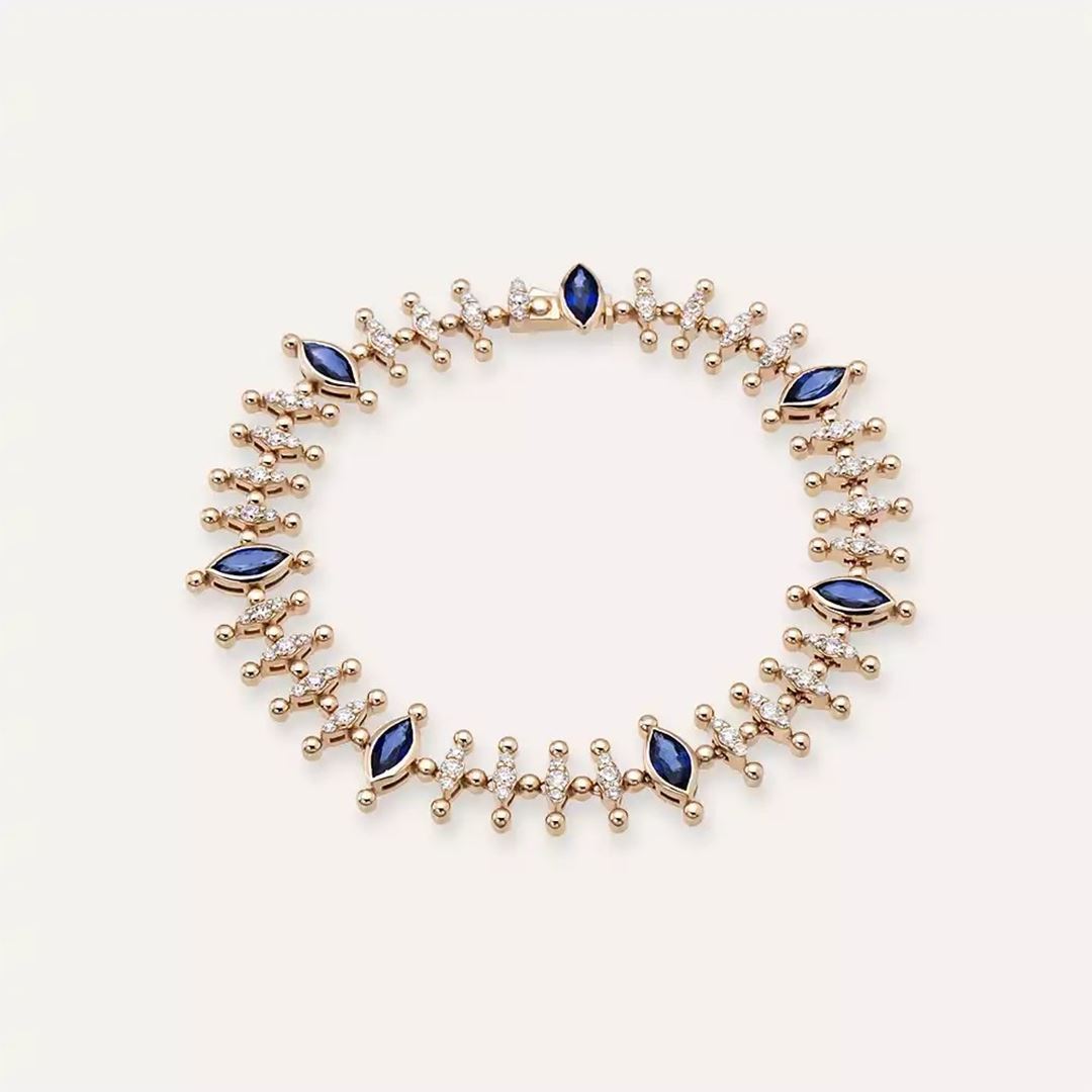 4.22 CT Safir ve Pırlanta Taşlı Rose Altın Bileklik