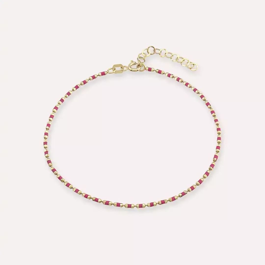 Pembe Mineli Sarı Altın Golf Bileklik