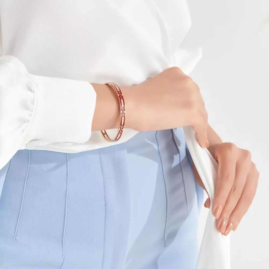 Darkstar Pırlanta Taşlı ve Bordo Mineli Kelepçe Bilezik