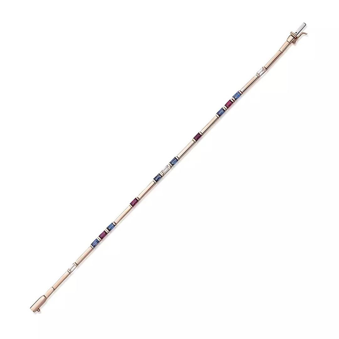 Mosaic 1.89 CT Yakut, Safir ve Pırlanta Taşlı Rose Altın Suyolu Bileklik