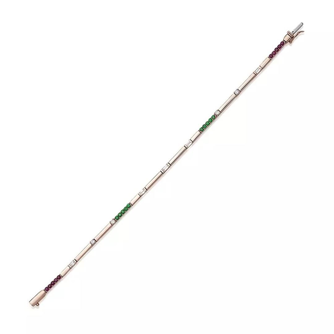 Mosaic 0.98 CT Pırlanta, Yakut ve Zümrüt Taşlı Rose Altın Suyolu Bileklik