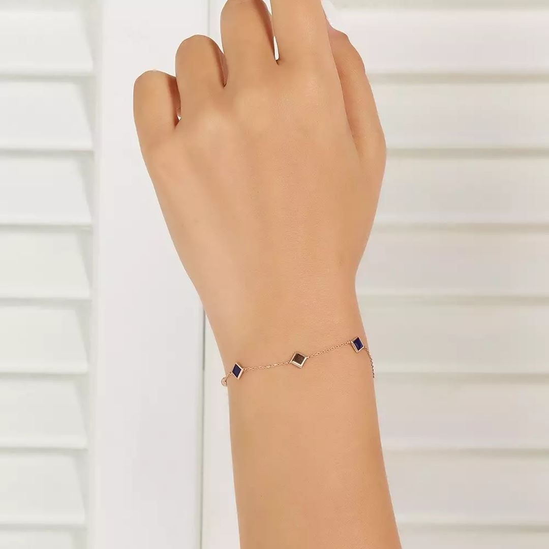 Apex Siyah Mineli Rose Altın Bileklik