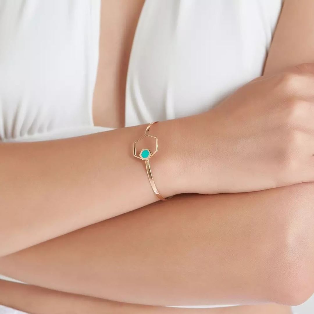 Alveo Su Yeşili Mineli Rose Altın Kelepçe