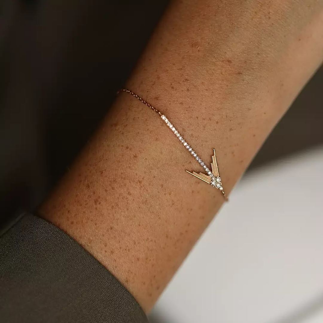 Arrow Pırlanta Taşlı Rose Altın Bileklik