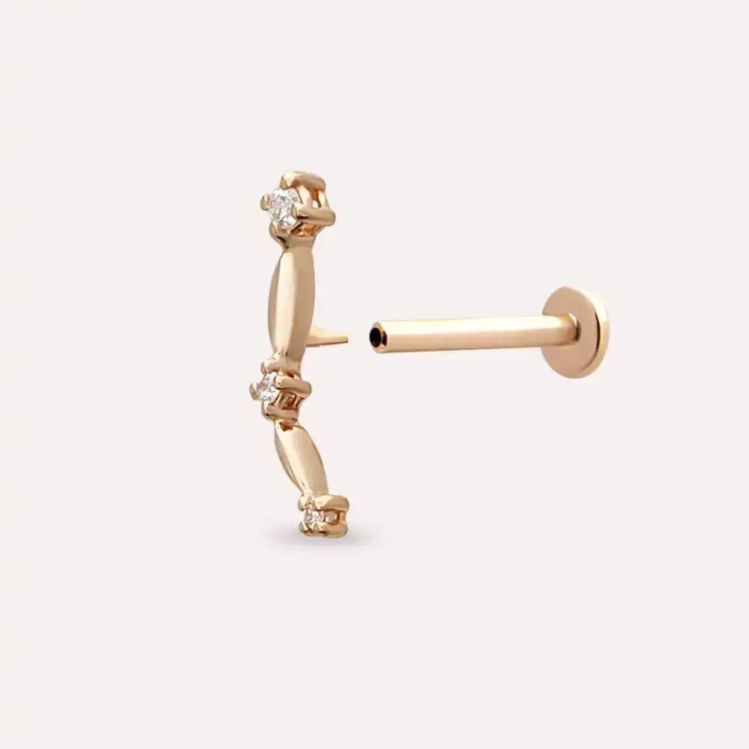 Bind Pırlanta Taşlı Rose Altın Piercing