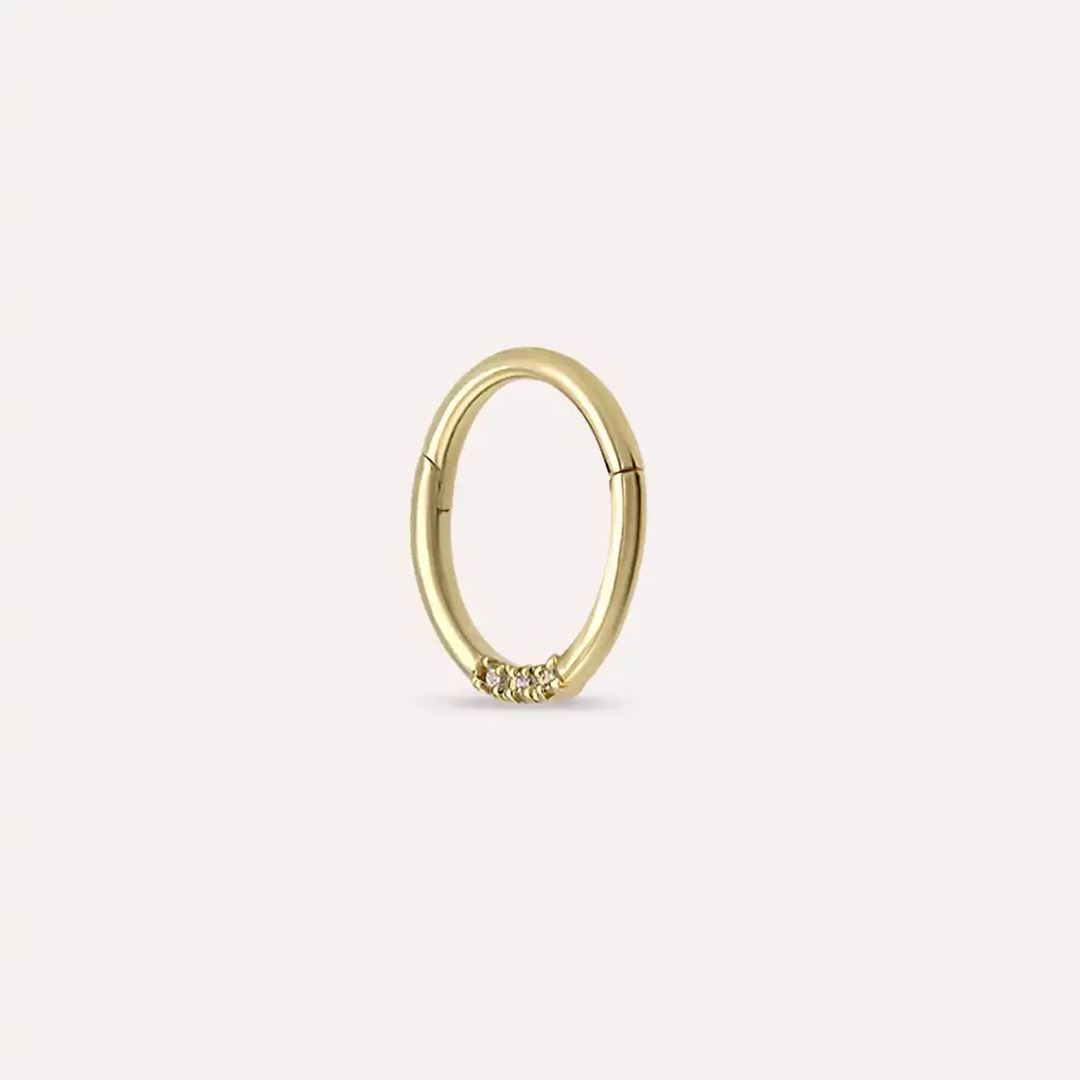Lei Pırlanta Taşlı Sarı Altın Halka Piercing