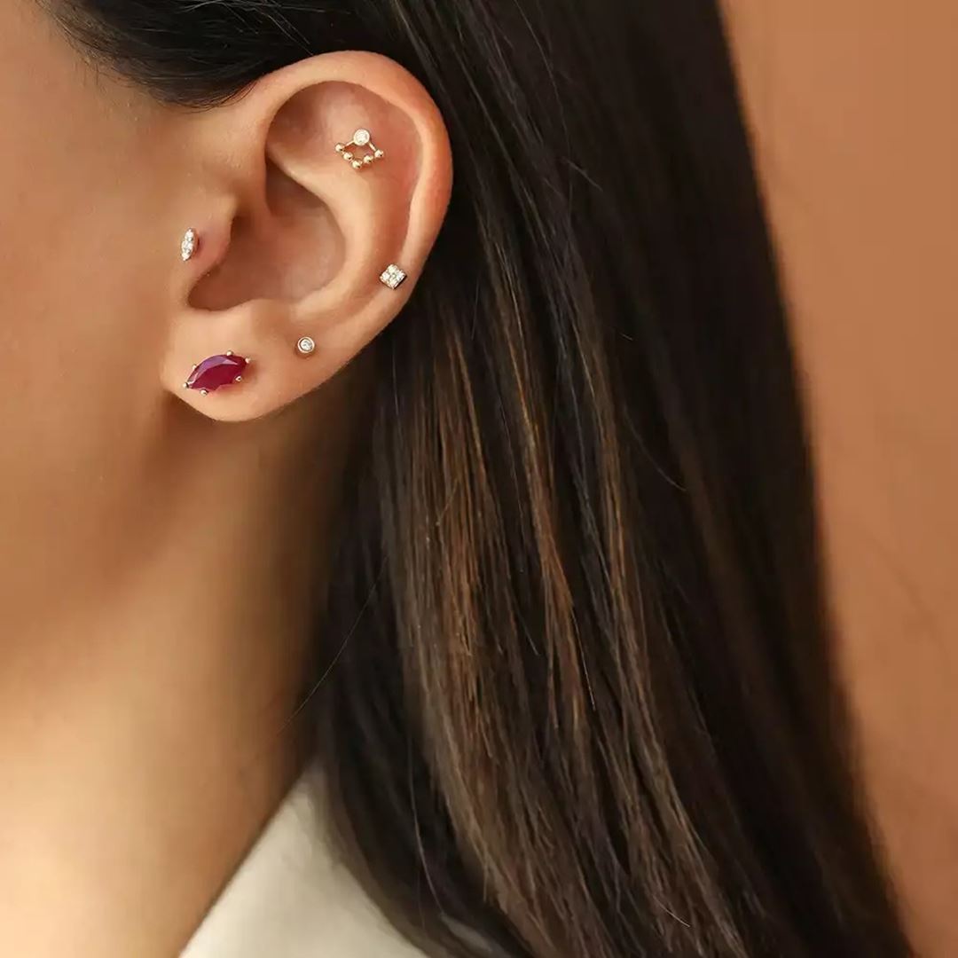 Ray Pırlanta Taşlı Rose Altın Piercing