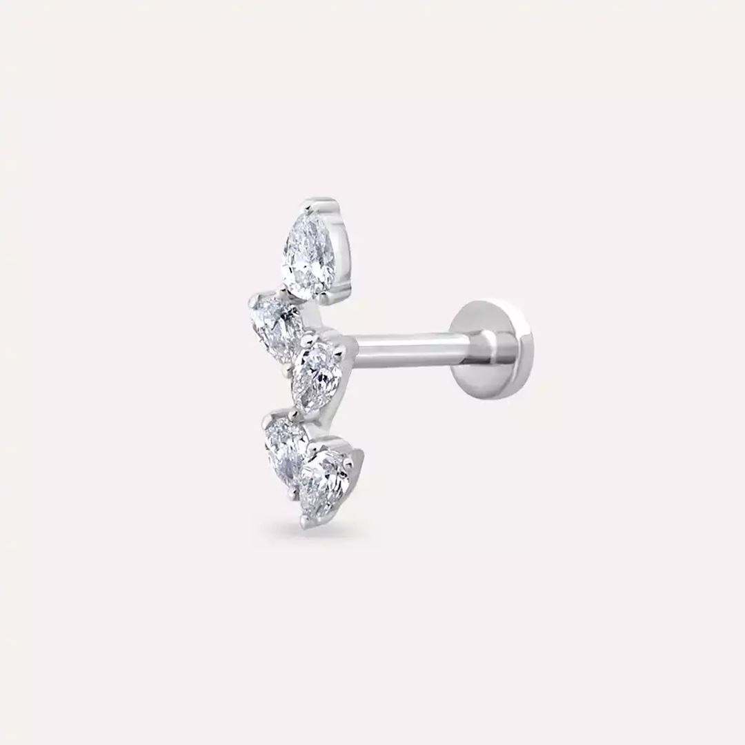 Dainty Pırlanta Taşlı Beyaz Altın Piercing