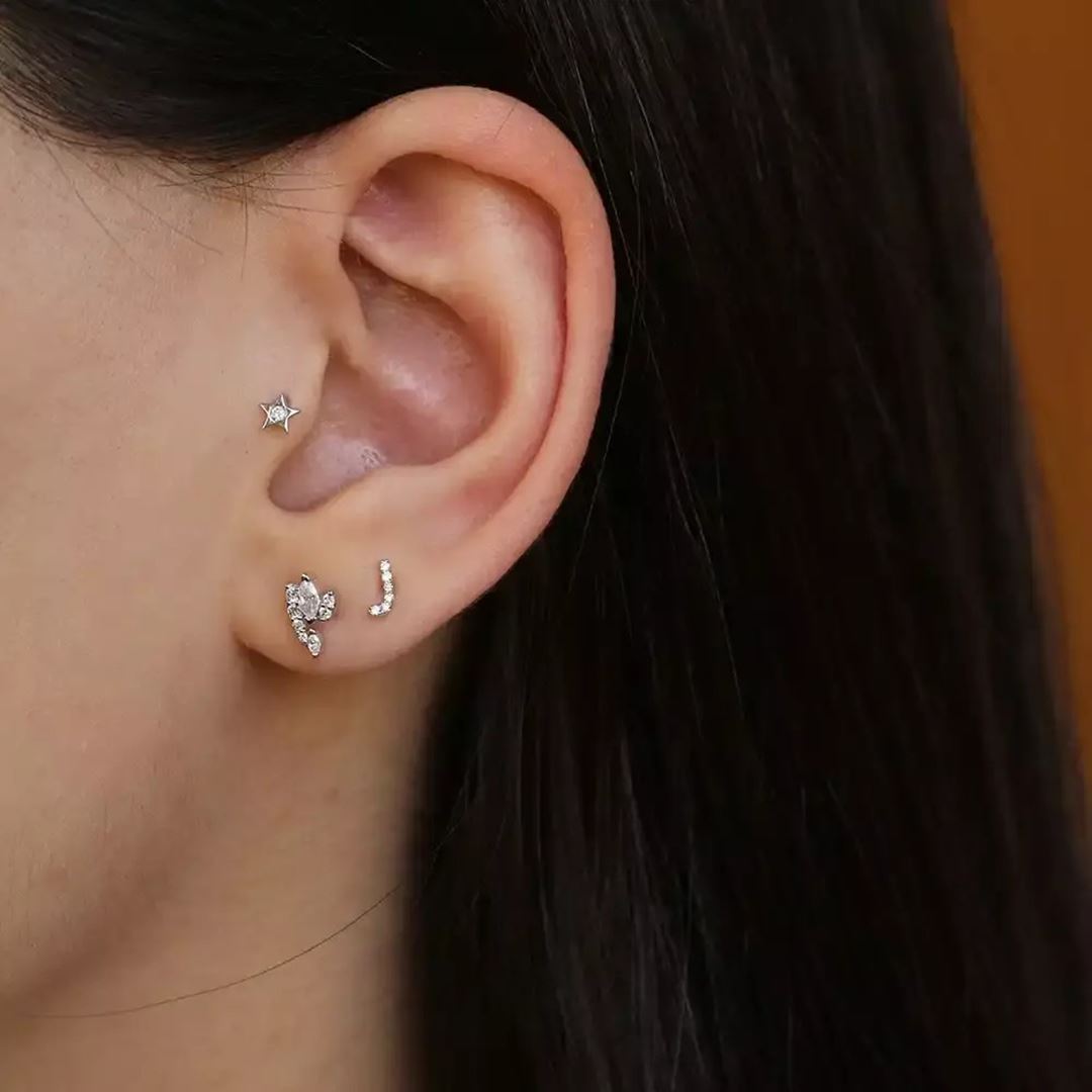 Lume Pırlanta Taşlı Beyaz Altın Piercing