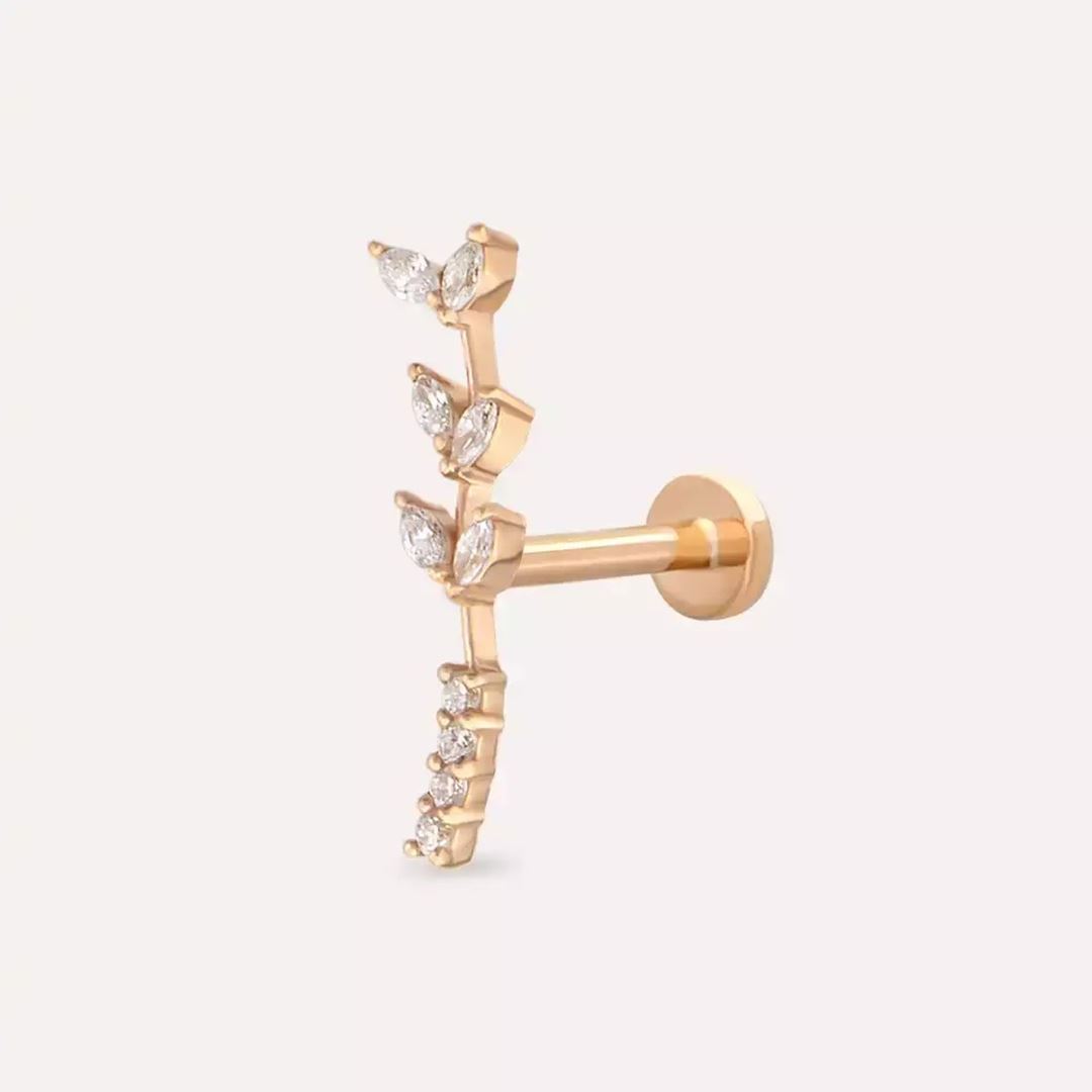 Ravina Pırlanta Taşlı Rose Altın Piercing