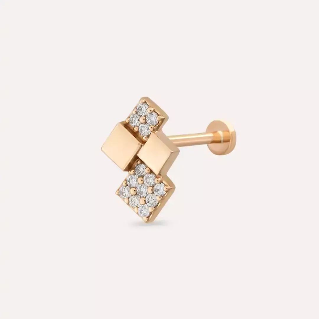 Zaya Pırlanta Taşlı Rose Altın Piercing