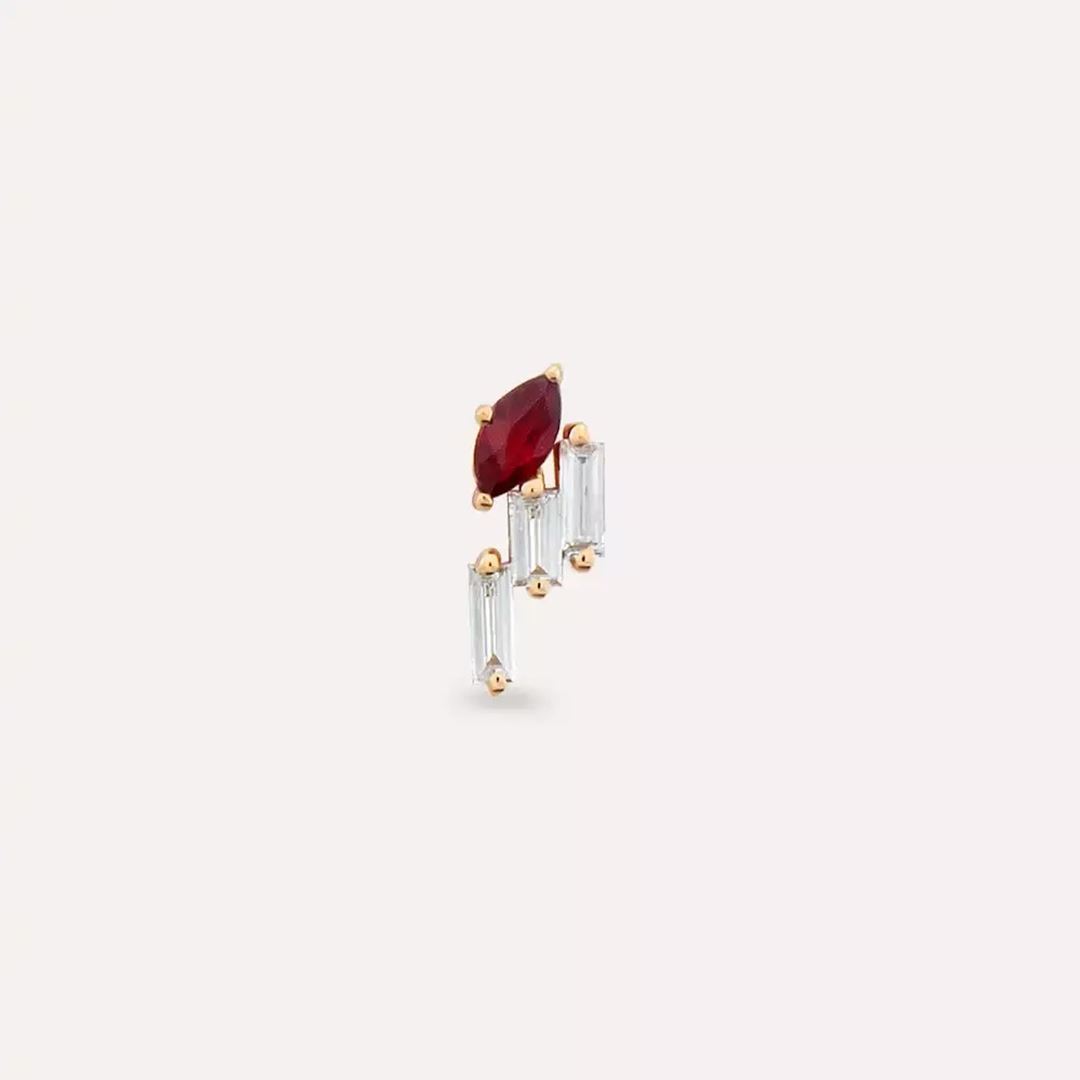 Rossa Red Safir ve Pırlanta Taşlı Rose Altın Piercing