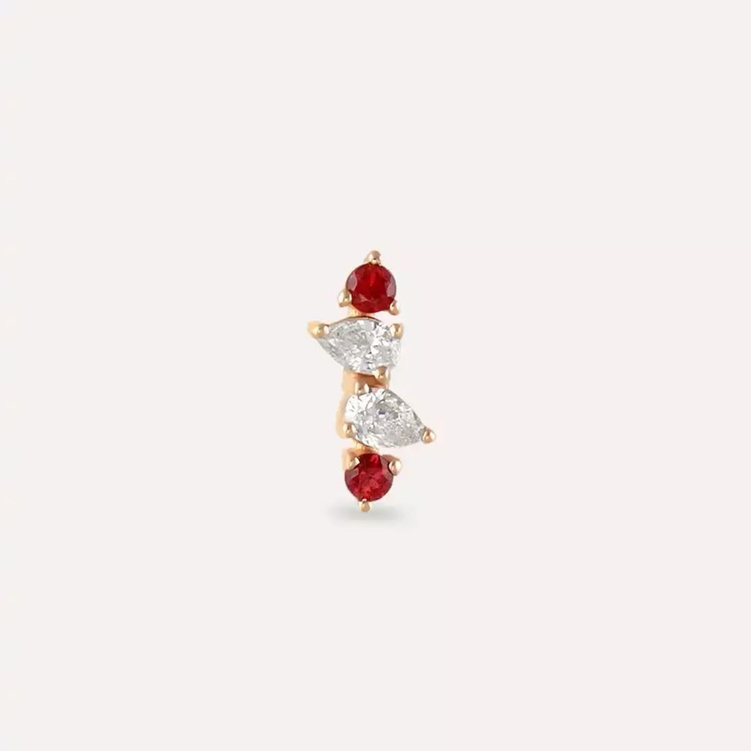 Brill Red Safir ve Pırlanta Taşlı Rose Altın Piercing